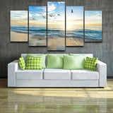 5 Panel Beach Sunset Canvas Wall Art