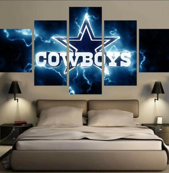 5 Panel Dallas Cowboys Wall Art Thunder For Living Room