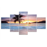 5 Panel Landscape Of Beach Sunset Wall Art