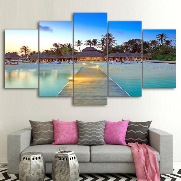 5 Panel Luxury Beach Resort Beach Wall Art On Canvas