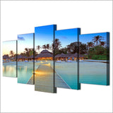 5 Panel Luxury Beach Resort Beach Wall Art On Canvas