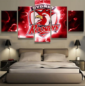 5 Panel Sydney Roosters Wall Art Thunder For Living Room