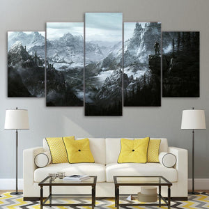 5 Piece Black And White Mountain Wall Art