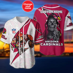 Arizona Cardinals Baseball Jersey Shirt Skull Custom Name