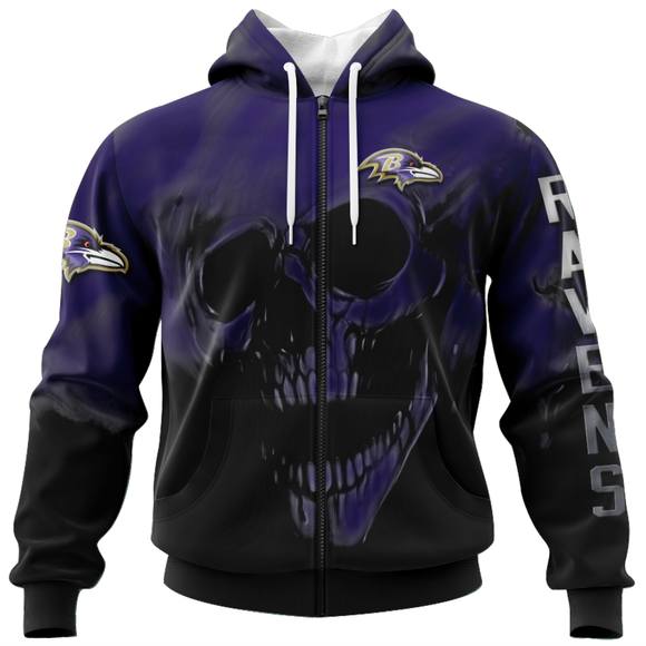 15% OFF Best Baltimore Ravens Skull Hoodies Custom Name & Number