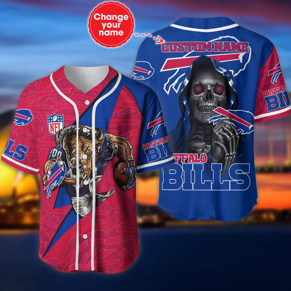 Buffalo Bills Baseball Jersey Shirt Skull Custom Name