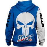 Buffalo Bills Zip Up Hoodie Skull Printed