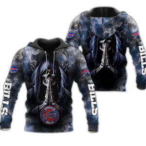 Buffalo Bills Skull Hoodie Background Smoke