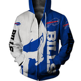 Buffalo Bills Zip Up Hoodie Skull Printed