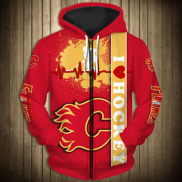 Calgary Flames Zip Up Hoodie Heart Beats