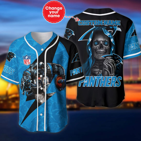 Carolina Panthers Baseball Jersey Shirt Skull Custom Name