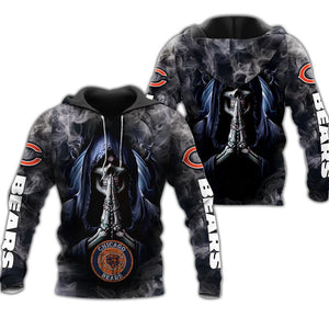 Chicago Bears Skull Hoodie Background Smoke