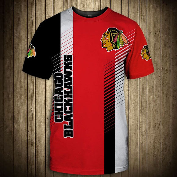 Chicago Blackhawks T Shirts Striped Short Sleeve