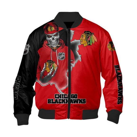 18% SALE OFF Men’s Chicago Blackhawks Varsity Jacket Skull