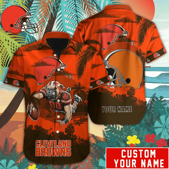 15% OFF Cleveland Browns Hawaiian Shirt Mascot Customize Your Name