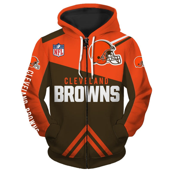 Cleveland Browns Zip Hoodies 3D Long Sleeve With Hooded