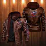 Columbus Blue Jackets Leather Jacket With Hood