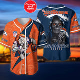 Denver Broncos Baseball Jersey Shirt Skull Custom Name