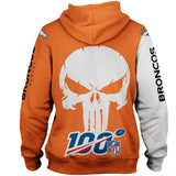 Denver Broncos Men's Hoodies Skull Printed