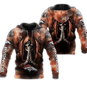 Denver Broncos Skull Hoodies Blackground Smoke