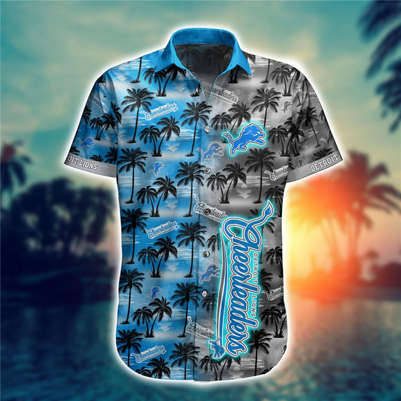 Detroit Lions Hawaiian Shirt Palm Tree Pattern