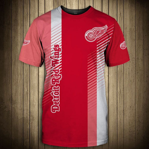 Detroit Red Wings T Shirts Striped Short Sleeve