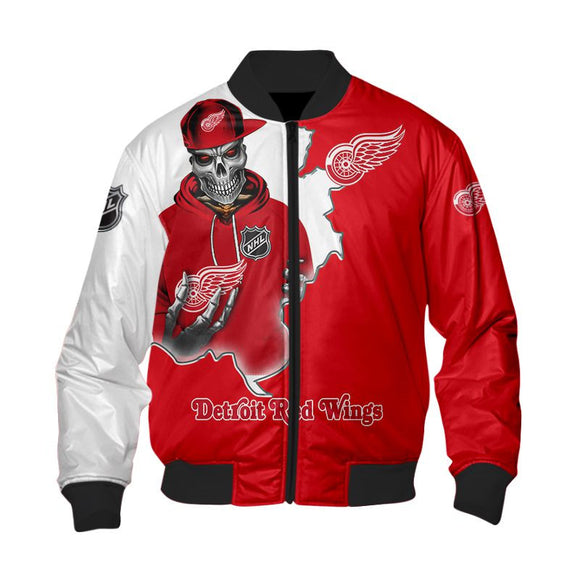18% SALE OFF Men’s Detroit Red Wings Varsity Jacket Skull