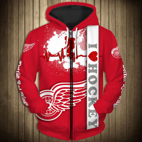 Detroit Red Wings Zip Up Hoodie Heart Beats
