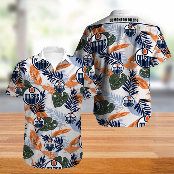 Edmonton Oilers Hawaiian Shirt Leaf Button Up