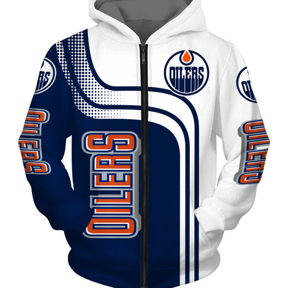 Edmonton Oilers Hoodies 3D Cheap Long Sleeve Zip Up Hoodie