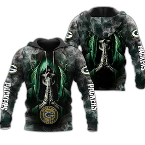 Green Bay Packers Skull Hoodies Background Smoke