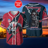 Houston Texans Baseball Jersey Shirt Skull Custom Name