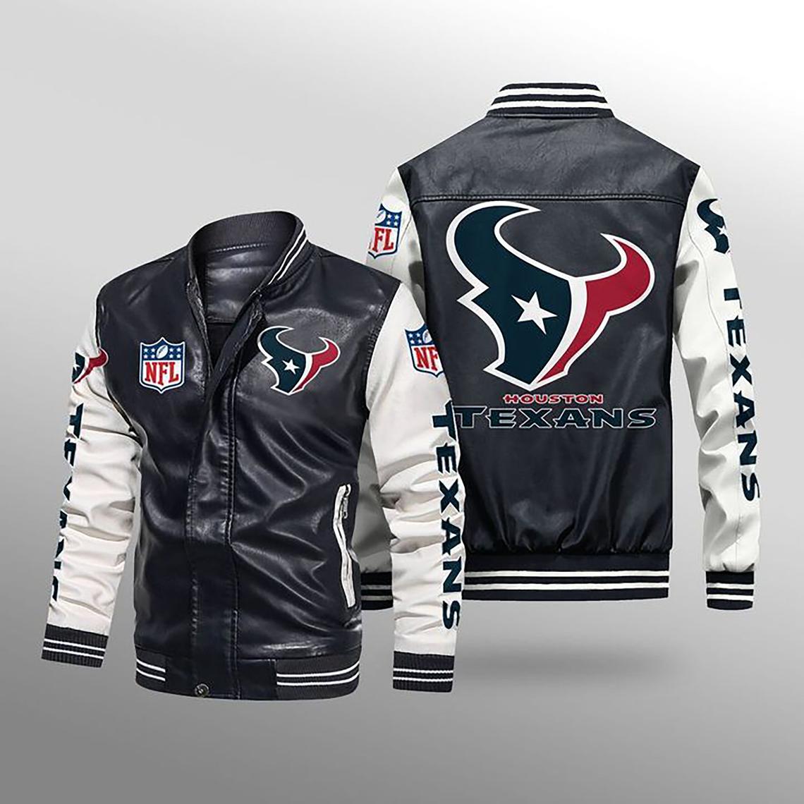 Houston TEXANS deals Leather Jacket MENS SIZE XLARGE Watt Hopkins Mills Pierce