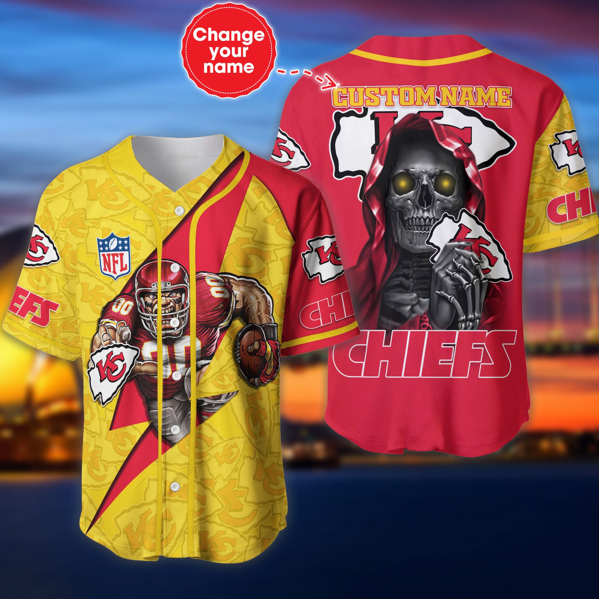 Lowest Price Kansas City Chiefs Baseball Jersey Shirt Skull Custom Name – 4  Fan Shop