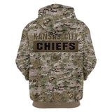 Kansas City Chiefs Hoodie Camo Printed 3D Pullover Zip Up Hoodies