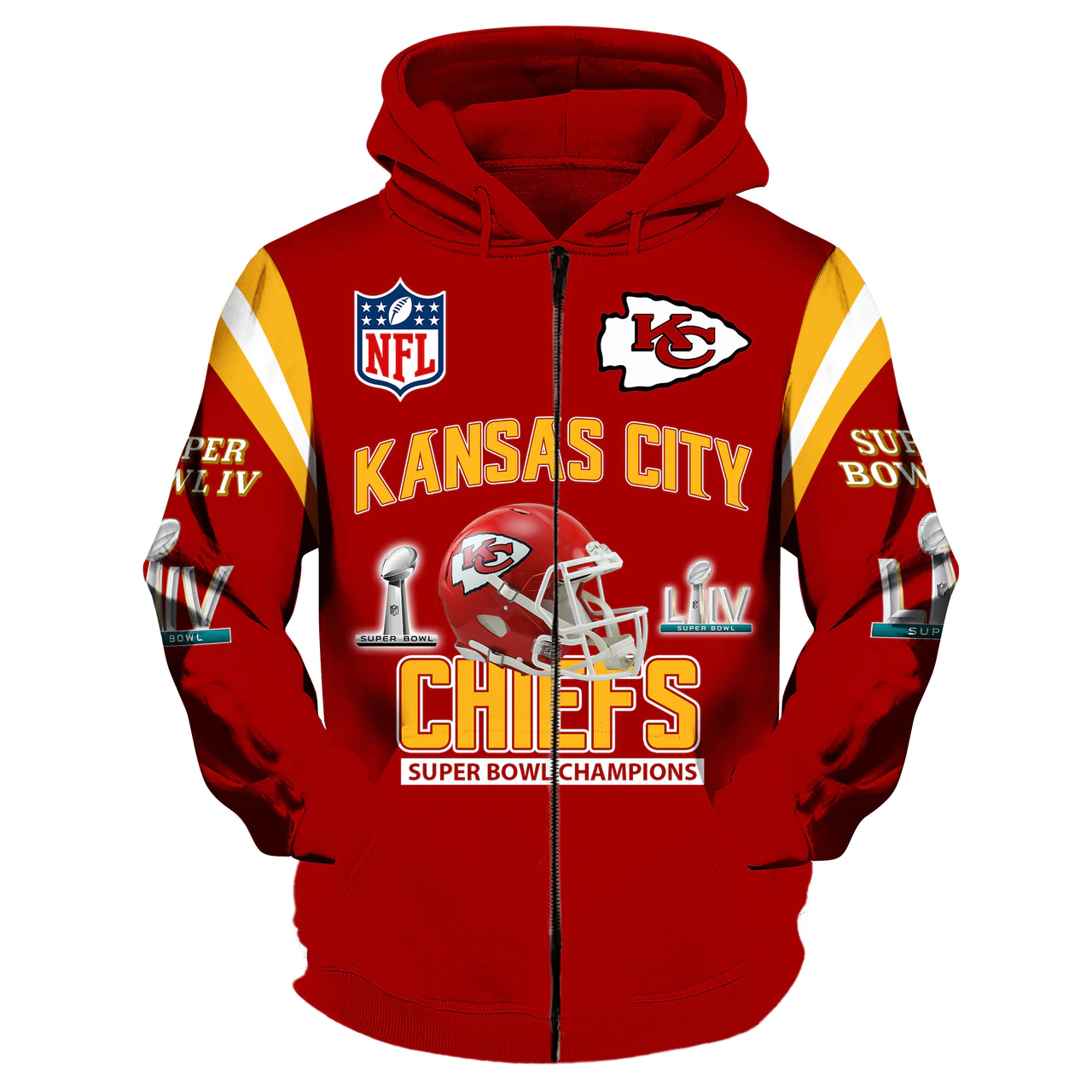 14% OFF Kansas City Chiefs Zip Up Hoodies 3D Super Bowl LIV