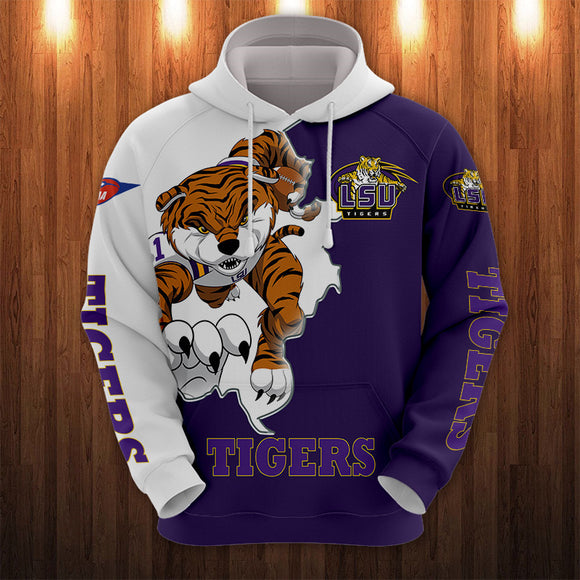 LSU Tigers Hoodies Mascot Printed