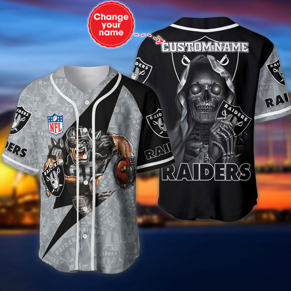 Las Vegas Raiders Baseball Jersey Shirt Skull Custom Name