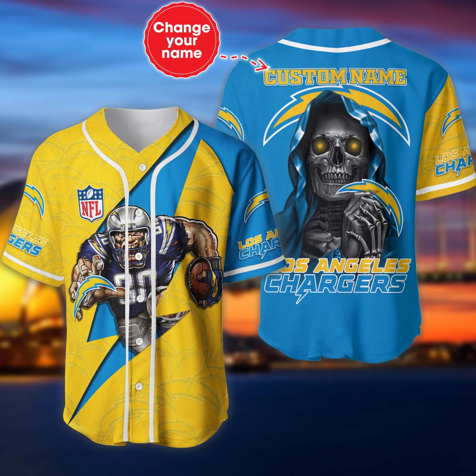 Lowest Price Los Angeles Chargers Baseball Jersey Shirt Skull