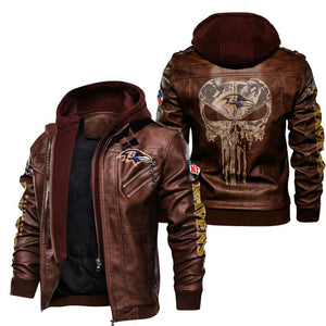 Men's Baltimore Ravens Leather Jacket Skull