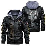 Men's Baltimore Ravens Leather Jacket Skull