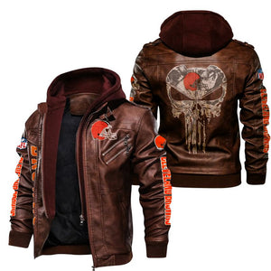 Men's Cleveland Browns Leather Jacket Skull