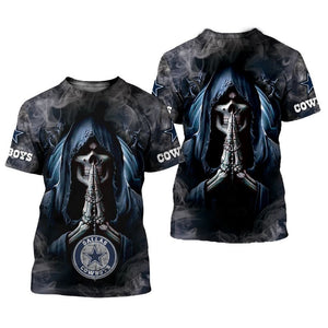 Men's Dallas Cowboys T shirts Background Skull Smoke