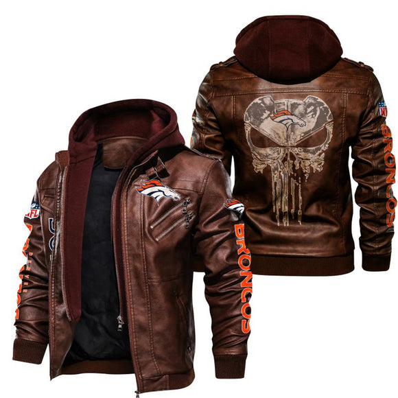 Men's Denver Broncos Leather Jacket Skull