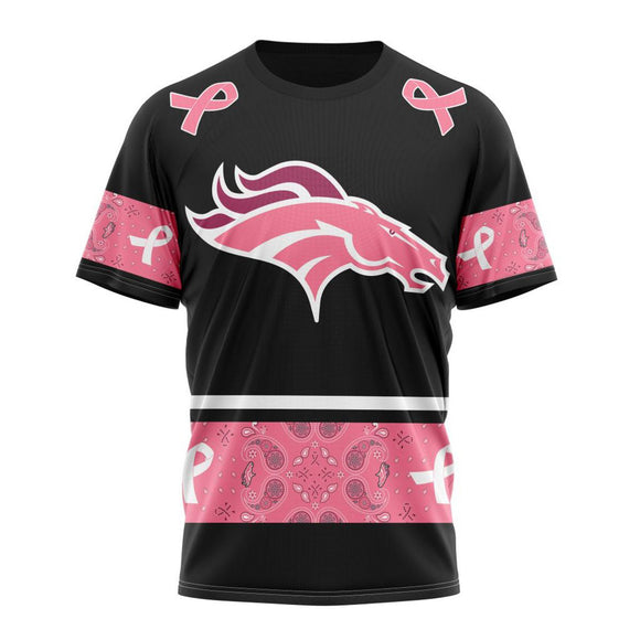 17% OFF Men's Denver Broncos T shirts Cheap - Breast Cancer