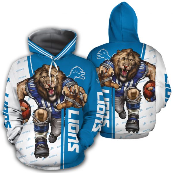 Mens Detroit Lions Hoodie 3D Breathtaking Mascot Detroit Lions