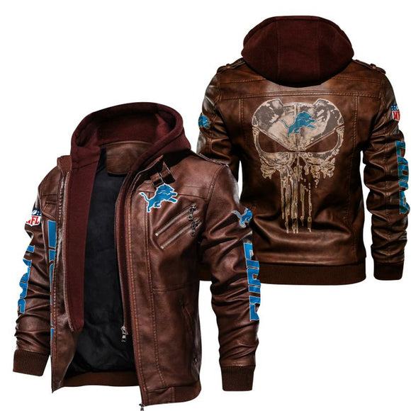 Men's Detroit Lions Leather Jacket Skull