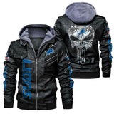 Men's Detroit Lions Leather Jacket Skull