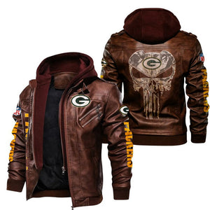 Men's Green Bay Packers Leather Jacket Skull