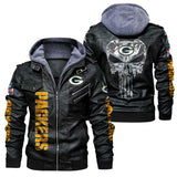 Men's Green Bay Packers Leather Jacket Skull